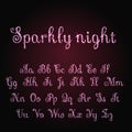 Vector shining luxury beautiful calligraphic pink, red and purple alphabet font set of glittering sparkles. Sparkle