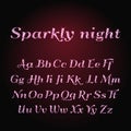 Vector shining luxury beautiful calligraphic pink, red and purple alphabet font set of glittering sparkles. Sparkle