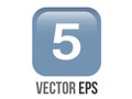Vector shinny gradient blue keycap white digit five icon button