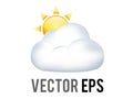Vector shinny gradient yellow sun behind big white cloud icon