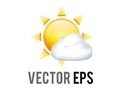 Vector shinny gradient yellow sun behind small white cloud icon