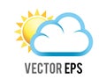 Vector shinny gradient yellow sun behind small white cloud icon