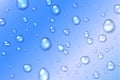 Vector shiny clear water drops on glass with blue background