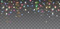 Vector shiny colorful border with falling confetti and streamers