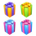 Vector shiny gift boxes with ribbon bow. Vector presents set isolated on white background. Present Icons Royalty Free Stock Photo