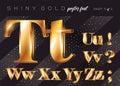 Vector Shiny Gold Alphabet. Realistic Metallic Typeface in Gatsby Style. Festive 3D Letters for Christmas Poster, Xmas Greeting C Royalty Free Stock Photo