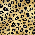 Vector shiny gold leopard skin abstract seamless pattern. Wild animal cheetah black spots on golden yellow metallic foil