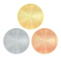 Vector shiny with radial circles round empty medals of gold silver bronze Royalty Free Stock Photo