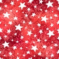 Vector Shiny Red Metallic Star Seamless Pattern. Cute sketch hand drawn white stars print on red golden foil background