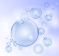 Vector shiny transparent soap bubbles on light blue background Royalty Free Stock Photo