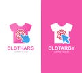 Vector shirt and click logo combination. Wear and cursor symbol or icon. Unique sale and print logotype design template.