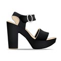 Vector shoes, women`s black sandals from open-topped and high heels, isolated