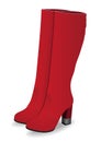 Vector shoes, women`s red knee-high boots on high heel, isolated