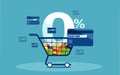 Vector of a shopping cart and discount credit card with low interest rates