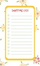 Vector shopping list template with floral background. Memo pages, to do, daily planner