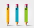 Vector short pencil, realistic pencil isolated cartoon with rubber eraser