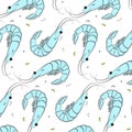 Vector shrimp pattern. Fresh tiger prawn lunch texture. Restaurant delicious food textile print. Ocean healthy food diet