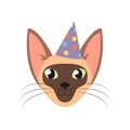 Vector siamese Cat head for cat`s birthday celebration greeting card or invitation banners