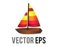 Vector side of brown wooden sailing boat icon with mix of yellow, orange and red sails Royalty Free Stock Photo