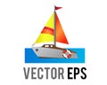 Vector side of brown wooden sailing boat icon with mix of yellow, orange and red sails Royalty Free Stock Photo