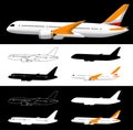 Vector Side View Airplane with Silhouette Royalty Free Stock Photo