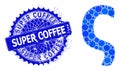 Vector Sigma Greek Lowercase Letter Composition of Small Circles and Scratched Super Coffee Badge