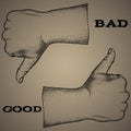 Vector sign-bad or good ,hand drawing, offset