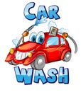 Vector sign. Car wash character cartoon Royalty Free Stock Photo