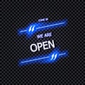 Vector Sign: Come In, We Are Open, Glowing Neon Lettering, Isolated on Transparent Background.