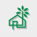 Vector sign eco-house, ecological home with green leaves