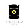 Vector sign of oil. Black symbol petroleum isolated on white background. Barrel silhouette and spot liguid. Industry of