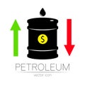 Vector sign of oil. Statistics dollar up and down, global financial crisis. Black symbol petroleum isolated on white Royalty Free Stock Photo