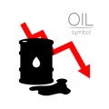 Vector sign of oil. Statistics down, global financial crisis. Black symbol petroleum isolated on white background Royalty Free Stock Photo