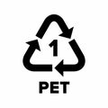 Plastic recycling code applied to packaging (PET, PETE). Royalty Free Stock Photo