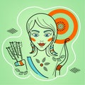 Vector sign of the zodiac constellation Sagittarius, girl with arrows, target, goes to the goal in archery