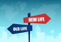 Vector of a signpost with arrows old and new life pointing in two opposite directions Royalty Free Stock Photo