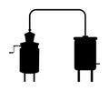 Vector silhouette of alembic apparatus for distill essential oils and alcoholic beverages. Distillery for whiskey or brandy.