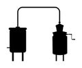 Vector silhouette of alembic apparatus for distill essential oils and alcoholic beverages. Distillery for whiskey or brandy . Royalty Free Stock Photo