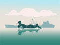 Vector silhouette of beautiful mermaid