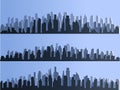 Vector silhouette of big city town, skyscrapers building, business centers. Twilight, blue sunset, panorama of