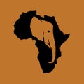 Vector silhouette of black Africa with brown elephant head silhouette inside