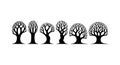 Vector silhouette black trees with bare branches in a row isolated on white background Royalty Free Stock Photo