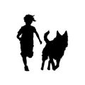 Vector silhouette of a boy with a dog on a white background. Royalty Free Stock Photo