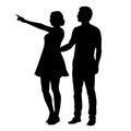 Vector Silhouette Of Boy And Girl Standing Together And Pointing