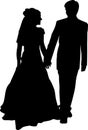 Vector silhouette of a bride and groom holding hands. The wedding couple Royalty Free Stock Photo