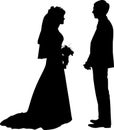 Vector silhouette of a bride and groom who holds a bouquet of flowers Royalty Free Stock Photo