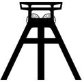 Vector silhouette of a coal mine headframe isolated on a white background.