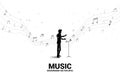 Vector silhouette of conductor standing with flying music note .