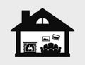 Vector silhouette of cottage house with interior