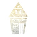 Vector silhouette of a country house with old crumpled paper background. Downtown architecture. Watercolor cottage. Outline